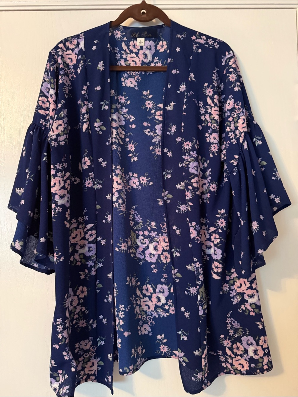 Blue Rain Navy & Pink Floral Open-Front Kimono Jacket